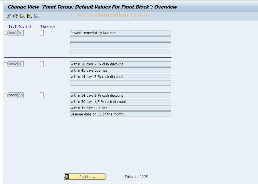 SAP TCode OBBC - C FI Maintain Table T052 (Block Key)
