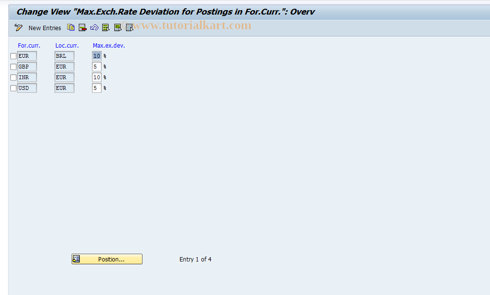 SAP TCode OBBF - C FI Maintain Table TCURD