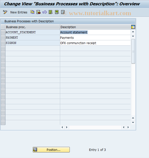 SAP TCode OBBUSPRO - Business Processes