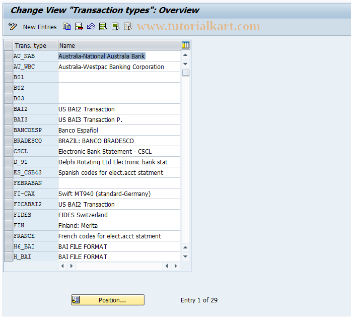 SAP TCode OBBY - C FI Maintain Tables T028V + T028W