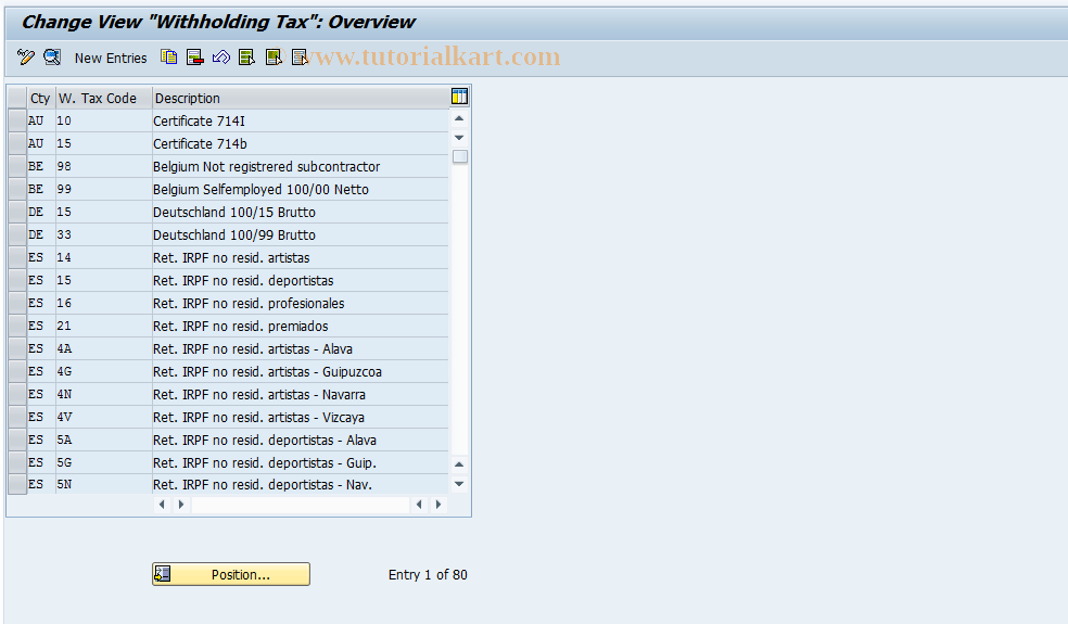 SAP TCode OBC7 - C FI Maintain Table T059Q