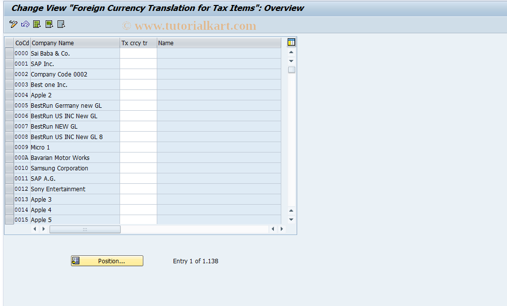 SAP TCode OBC8 - C FI Table T001 Maintenance (TXKRS)