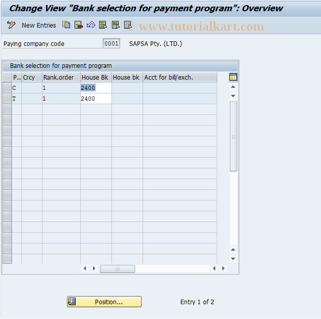 SAP TCode OBF3 - Bank selection current setting