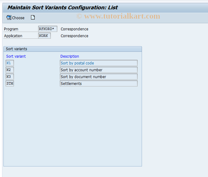 SAP TCode OBFA - C FI Corresp.Sort Variants/Corresp.