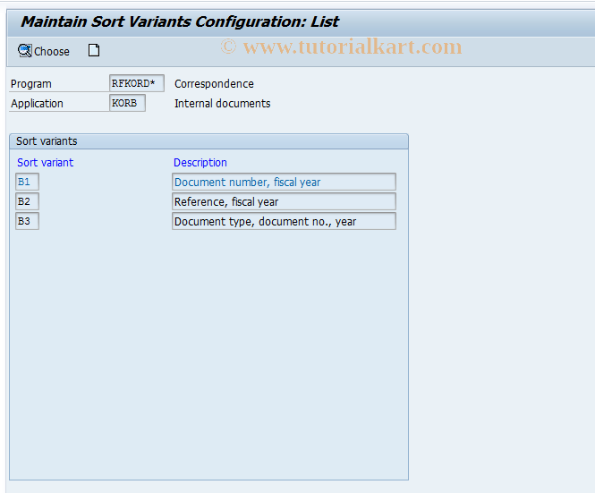 SAP TCode OBFB - C FI Corresp.Sort Variants/Documents