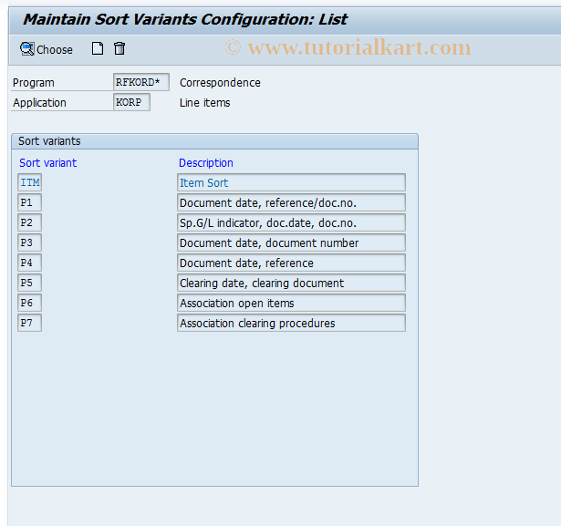 SAP TCode OBFC - C FI Corresp.Sort Variants/Lne Items