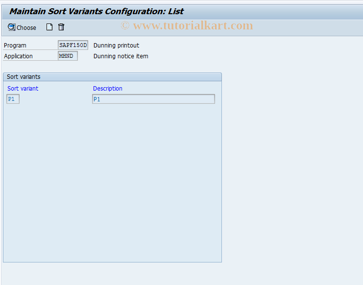 SAP TCode OBMD - C FI Selection Variants Dunning/Dun.line