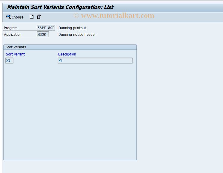 SAP TCode OBMK - C FI Selection Variants Dunning/Dunn.hdr