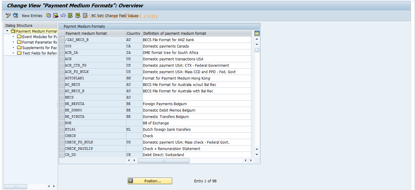 SAP TCode OBPM1 - Maintenance of Pymt Medium Formats