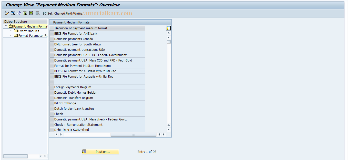 SAP TCode OBPM3 - Payment Medium Formats (Customer)