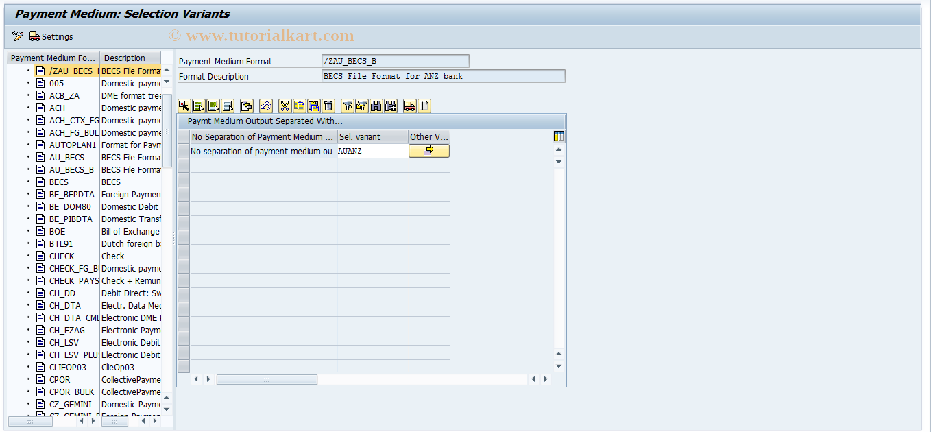 SAP TCode OBPM4 - Payment Medium Selection Variants