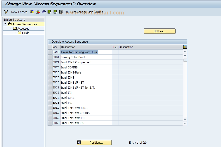 SAP TCode OBQ2 - C FI Condit.Component: Access Seque.