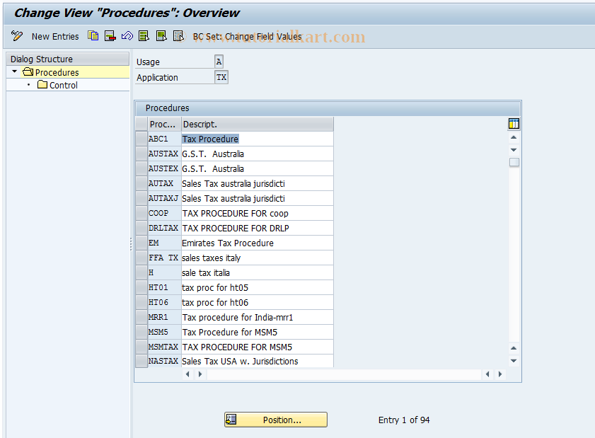 SAP TCode OBQ3 - C FI Condition Component: Calc.Procurement 