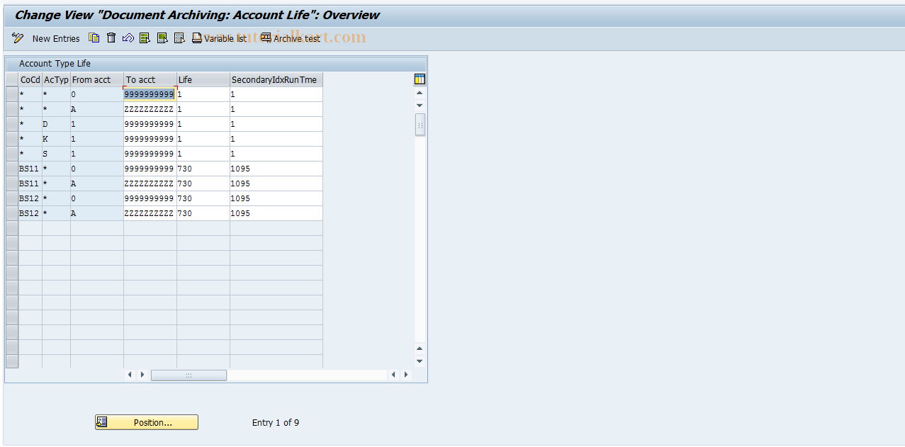 SAP TCode OBR7 - Maintain account type life