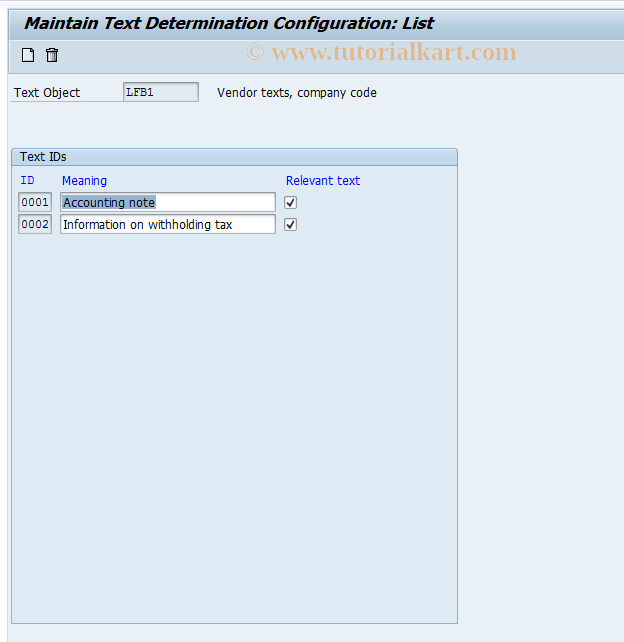 SAP TCode OBT5 - C FI Maintain Table TTXID (LFB1)