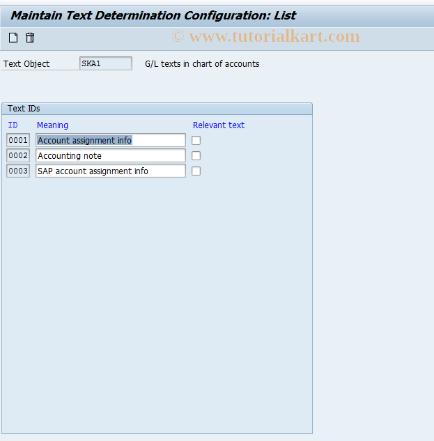 SAP TCode OBT6 - C FI Maintain Table TTXID (SKA1)