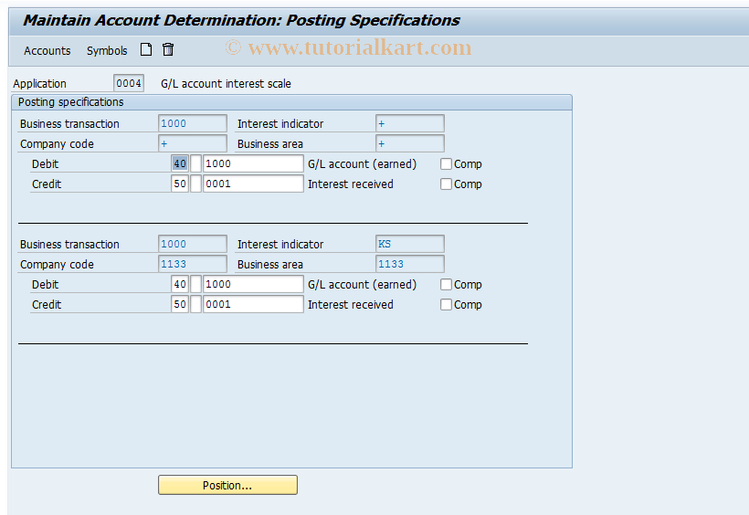 SAP TCode OBV2 - C FI G/L Account  Bal.Int.Calc.Account   Determination 