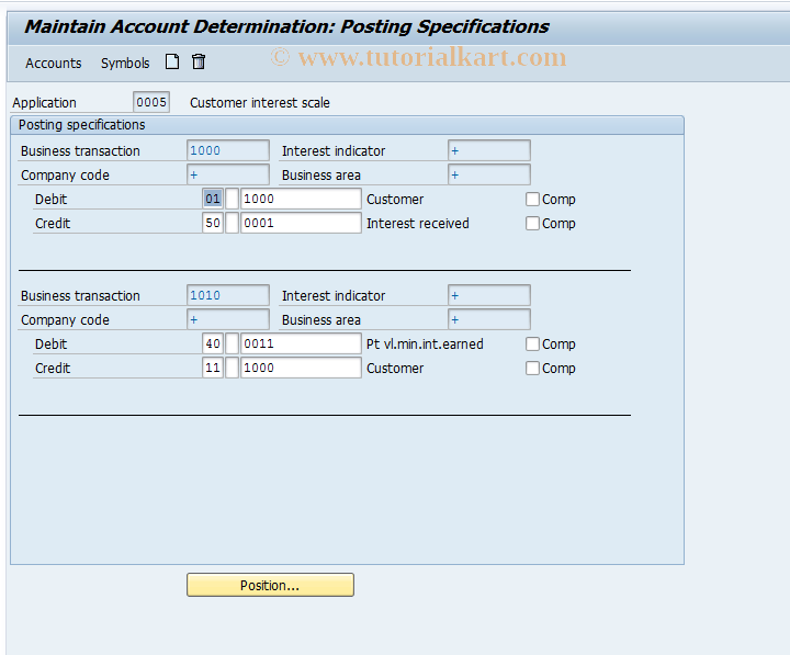 SAP TCode OBV3 - C FI Customer Bal.Int.Calc.Account  Determ.