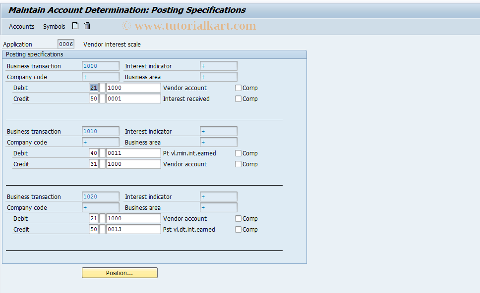 SAP TCode OBV4 - C FI Vend.Bal.Int.Calc.Account  Determ.