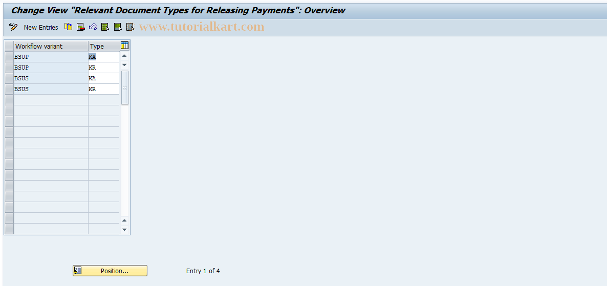 SAP TCode OBWQ - Payment Release Document Types