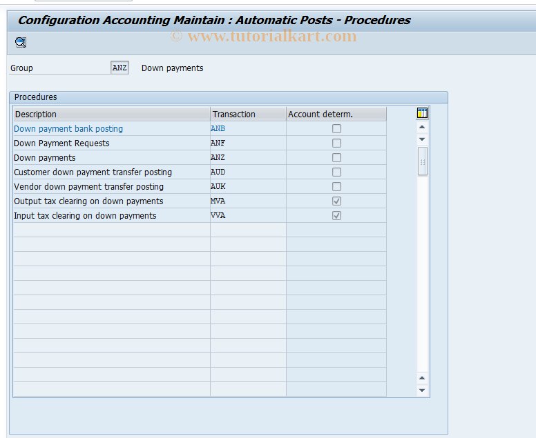 SAP TCode OBXB - C FI Table T030