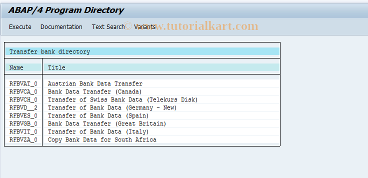 SAP TCode OBXG - C FI Maintain Bank Direc.Automatic.