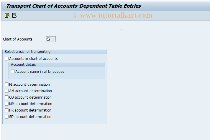 SAP TCode OBY9 - C FI Transport Chart of Accounts