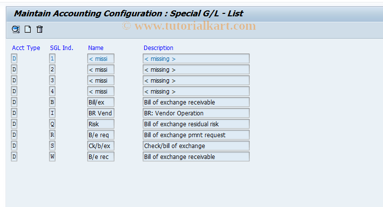 SAP TCode OBYN - C FI Table T074 Bill Receivable