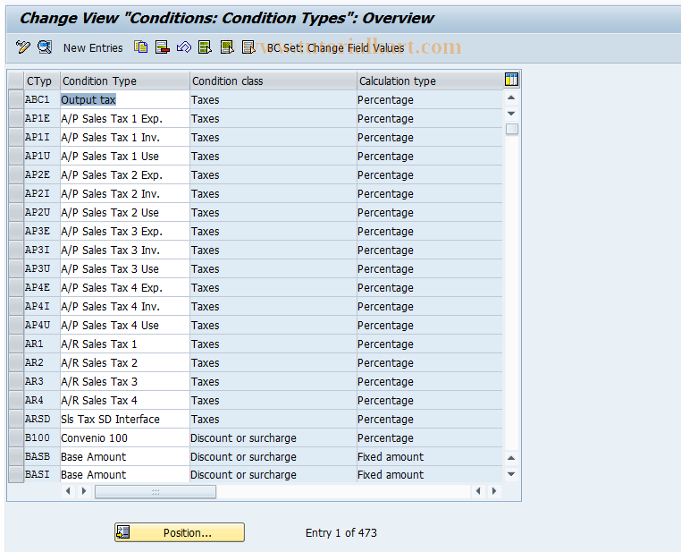 SAP TCode OBYZ - C FI Condition Components