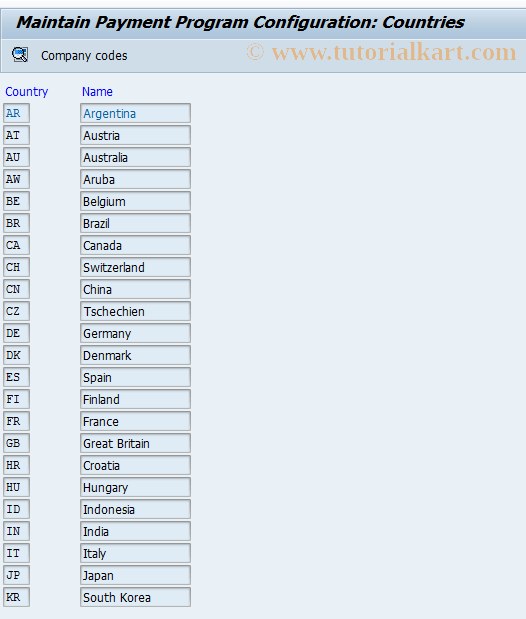 SAP TCode OBZ3 - C FI FBZP T042Z