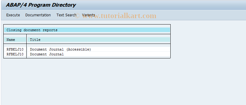 SAP TCode OBZF - Reporting Selection: Documents