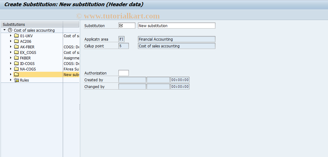 SAP TCode OBZM - C FI Substitution FI/0005: Create