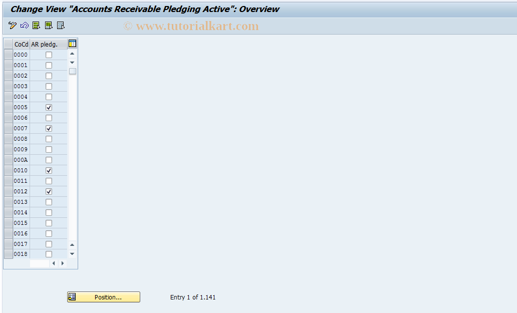 SAP TCode OB_T001_CESSION - FI Customizing: Accounts Rble Pledging