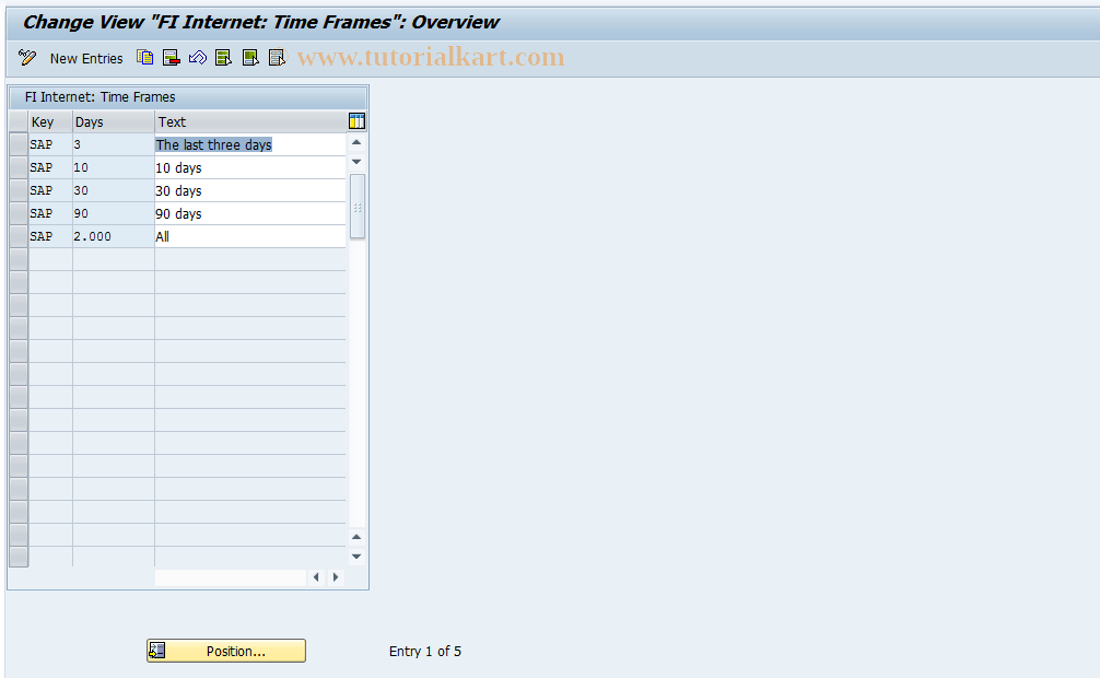SAP TCode OB_V_FDKDATES - FI Customer : Internet/Time Frame