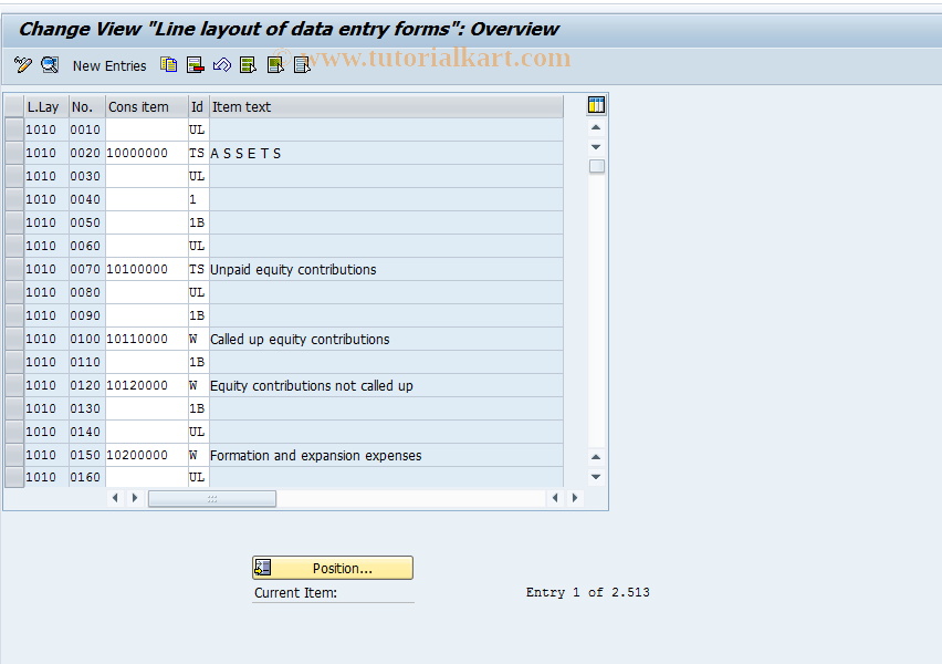 SAP TCode OC10 - C FI-LC : Table T857