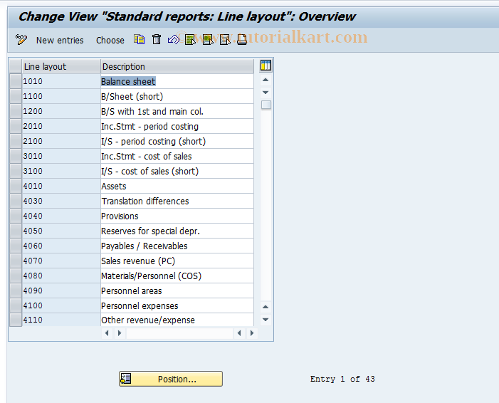 SAP TCode OC22 - Customizing line layout of reports
