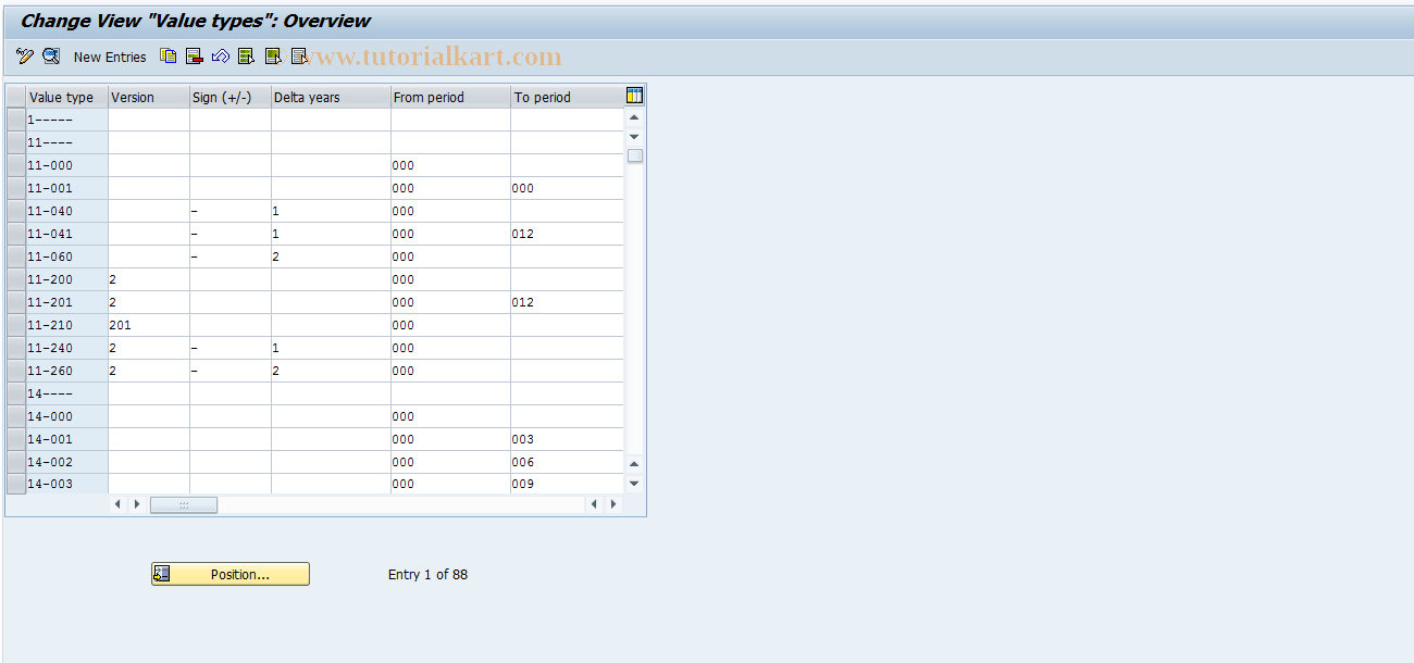 SAP TCode OC25 - Maintain VAlue Types