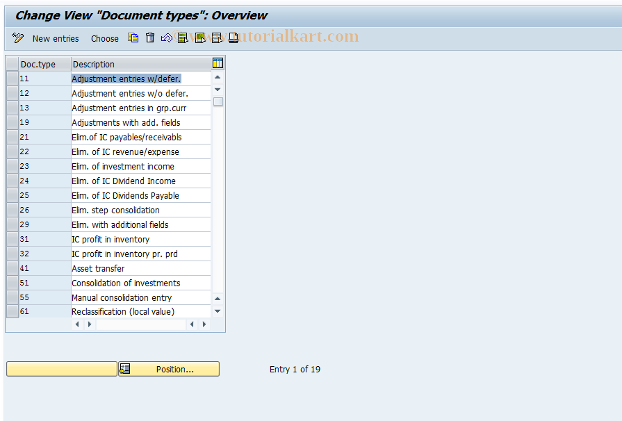 SAP TCode OC33 - Customize document types