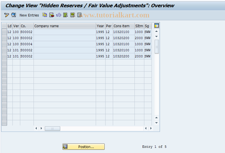SAP TCode OCA2 - C FI_LC: Fidden Reserves Table