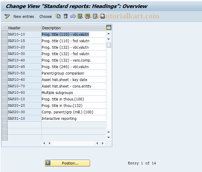 SAP TCode OCAA - C FI-LC: Table T862K