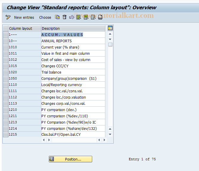 SAP TCode OCAB - C FI-LC: Table T862Q