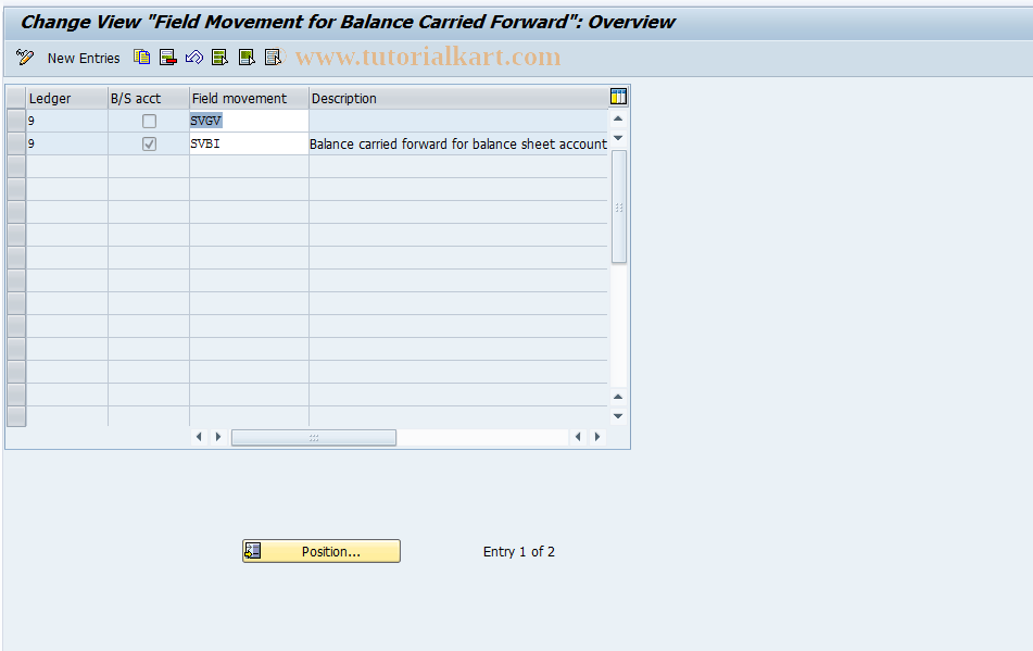 SAP TCode OCBX - FI-LC: Field Mvt for BalCarFwd Tble