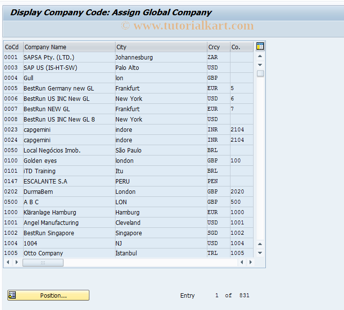 SAP TCode OCCE - Change GL customizing company code