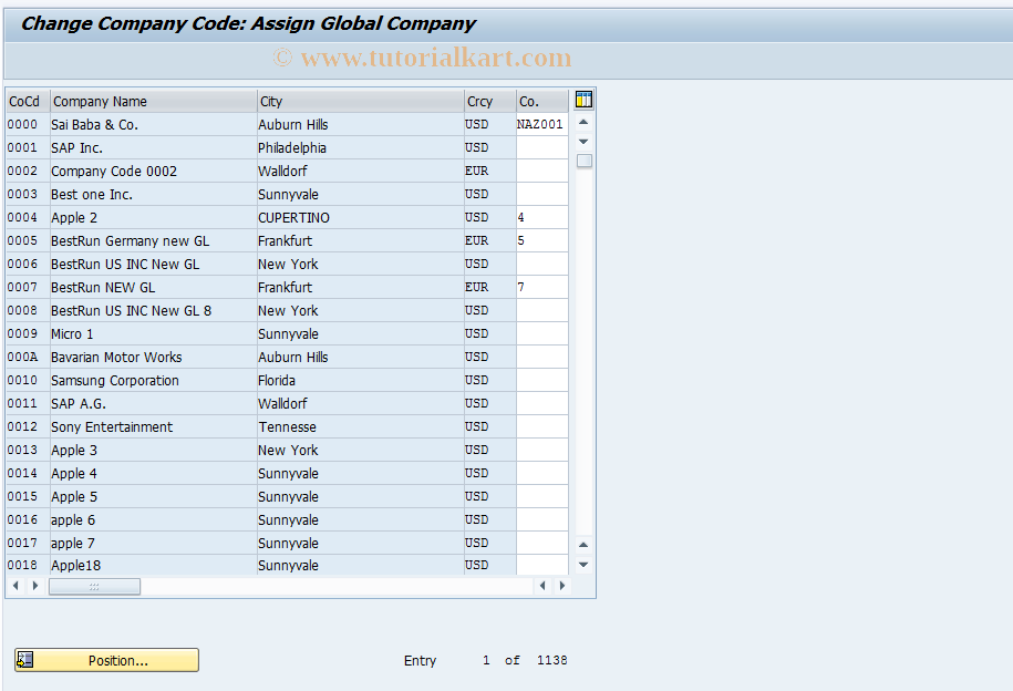 SAP TCode OCCF - Create GL Customizing Company code