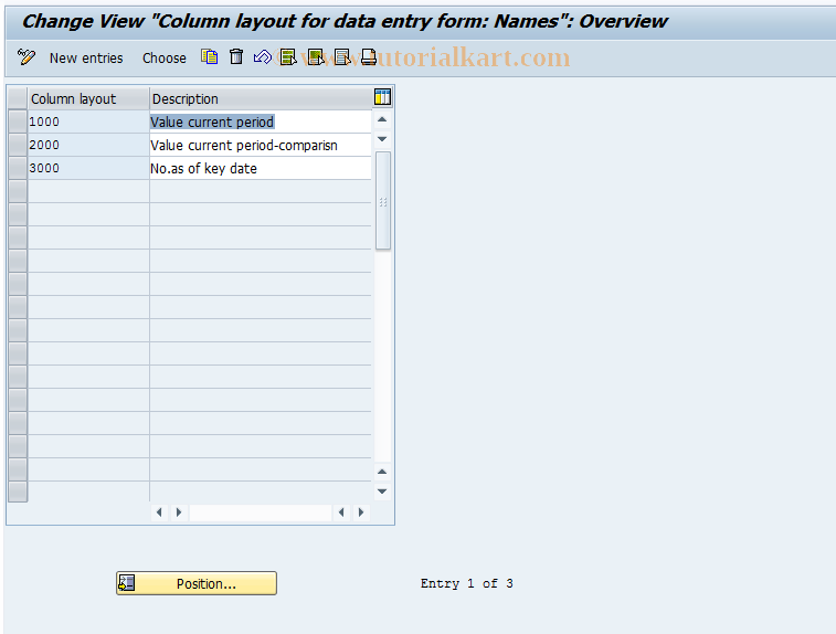 SAP TCode OCD4 - Column layout data entry form