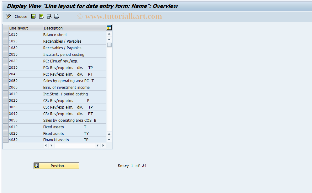 SAP TCode OCD6 - Line layout data entry form number