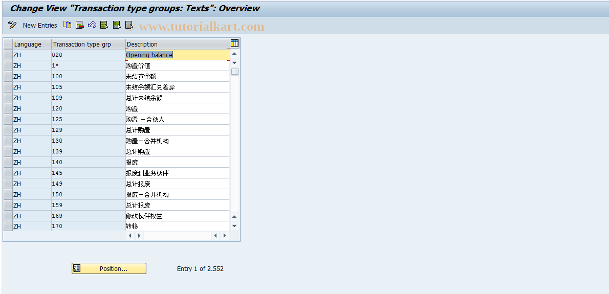 SAP TCode OCDD - Maintain TTy Groups - Texts