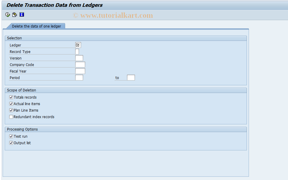 SAP TCode OCDZ - Cons stag. ledger: delete trans data