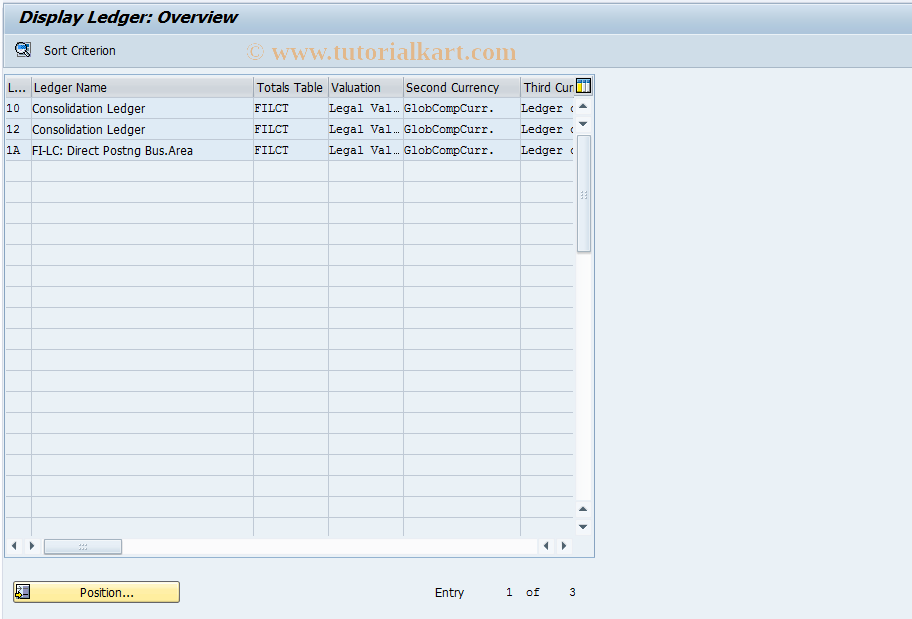 SAP TCode OCL3 - FI-LC: Display Ledger