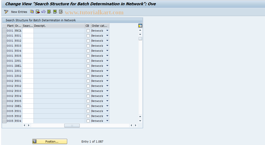 SAP TCode OCNRC - Search Schema for CN Batch Detmntn
